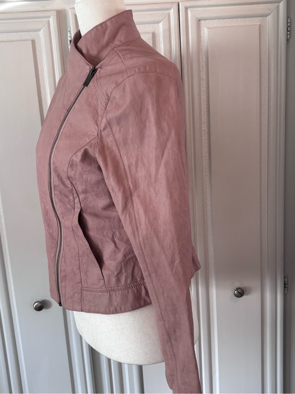 Anthropologie Dusty Rose Asymmetrical Zip Faux Leather Jacket sz S - Picture 4 of 14